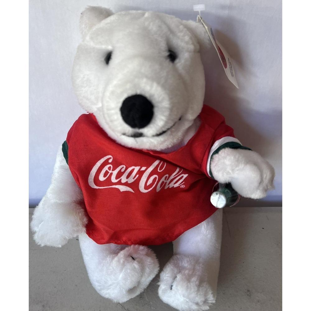 Coca Cola Plush 1998 Polar Bear With Jersey & Coke Bottle 7‎ Inches Tall Vintage